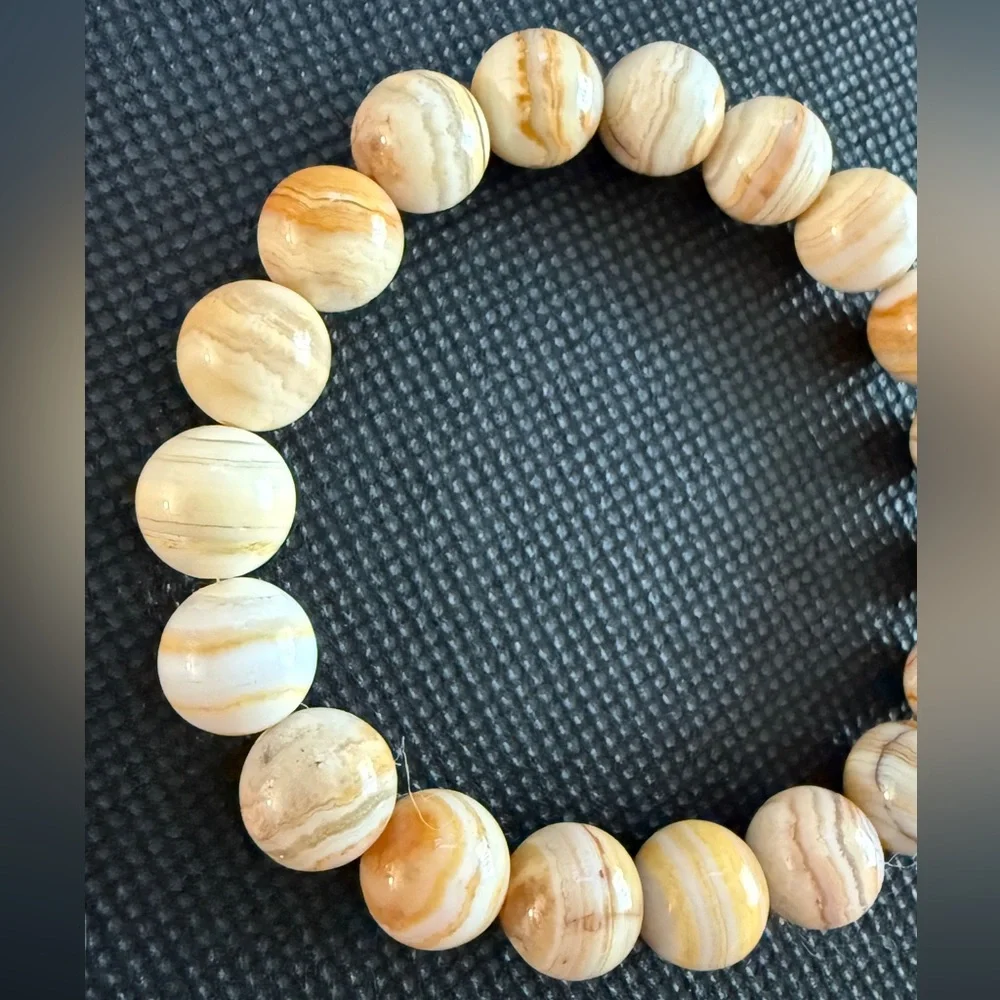 Authentic Yellow Banded Agate 10mm Beaded Stretchy‎ Bracelet by Bombshell Beads